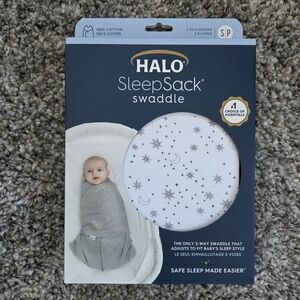 HALO SleepSack Swaddle 3-6 Months Cotton White Gray Moon & Stars Sleeping Bag